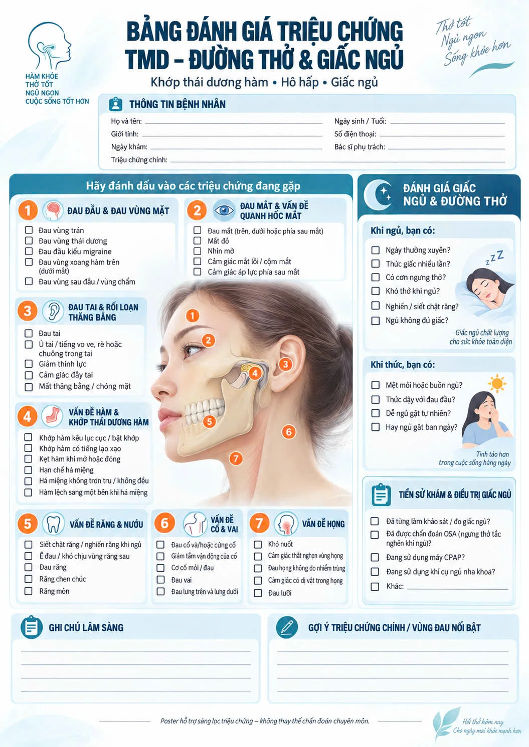 Bảng ghi nhận triệu chứng hàm răng tai cổ và giấc ngủ do người dùng cung cấp