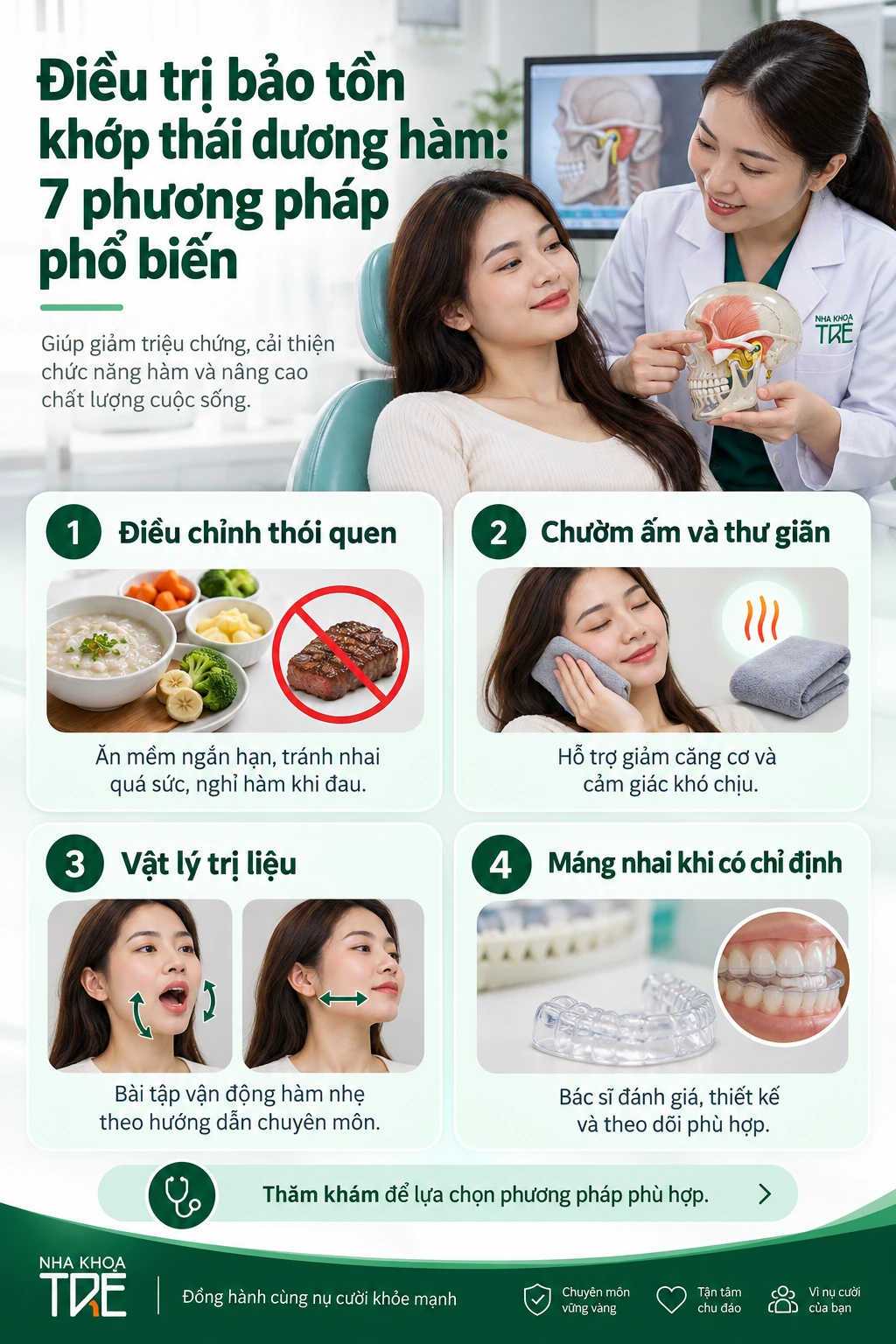 Điều trị bảo tồn khớp thái dương hàm: 7 phương pháp phổ biến