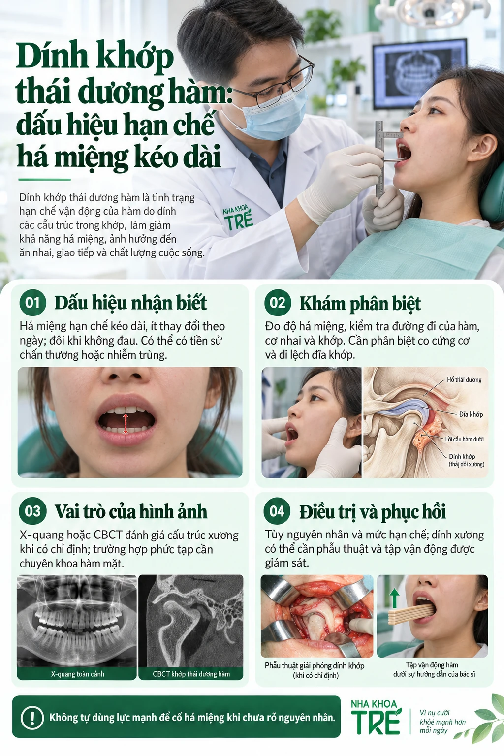 Minh họa tình trạng hạn chế cử động và há miệng