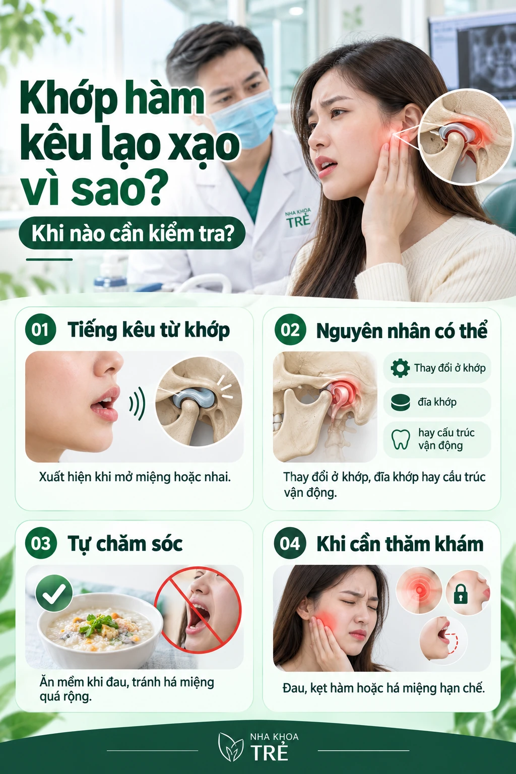Tại sao khớp thái dương hàm kêu lạo xạo? Cách khắc phục và điều trị