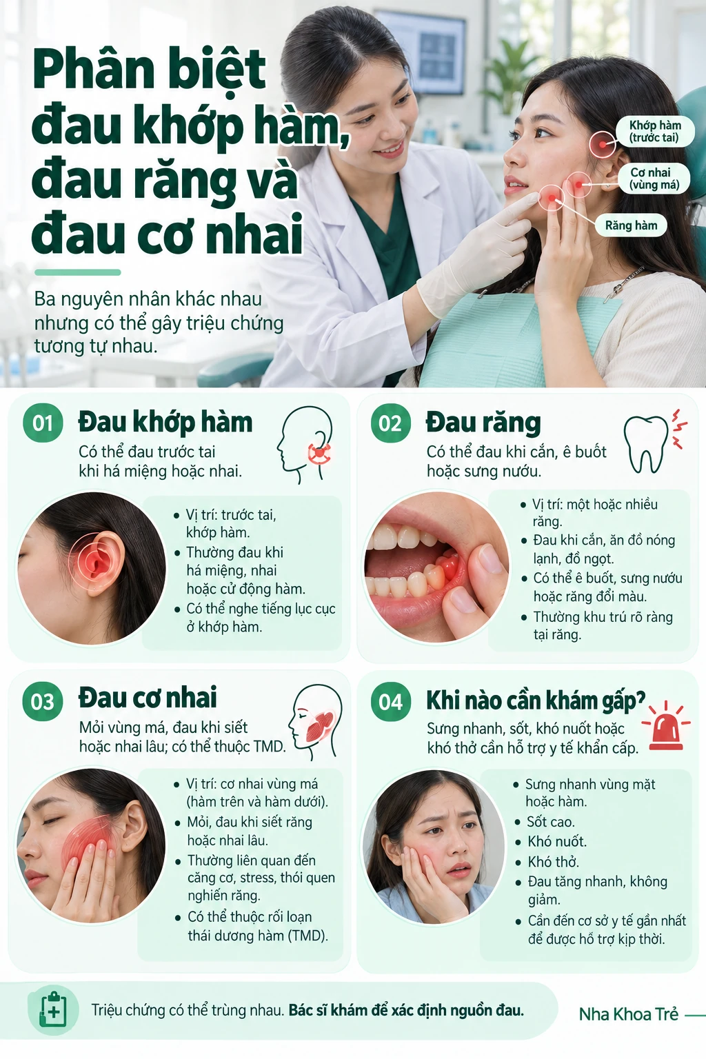 Minh họa đau mỏi cơ nhai vùng má và thái dương