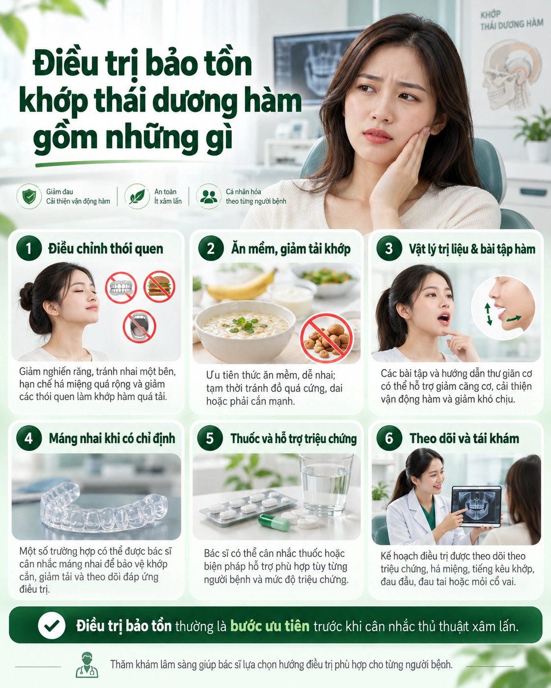Điều trị bảo tồn khớp thái dương hàm gồm những gì?