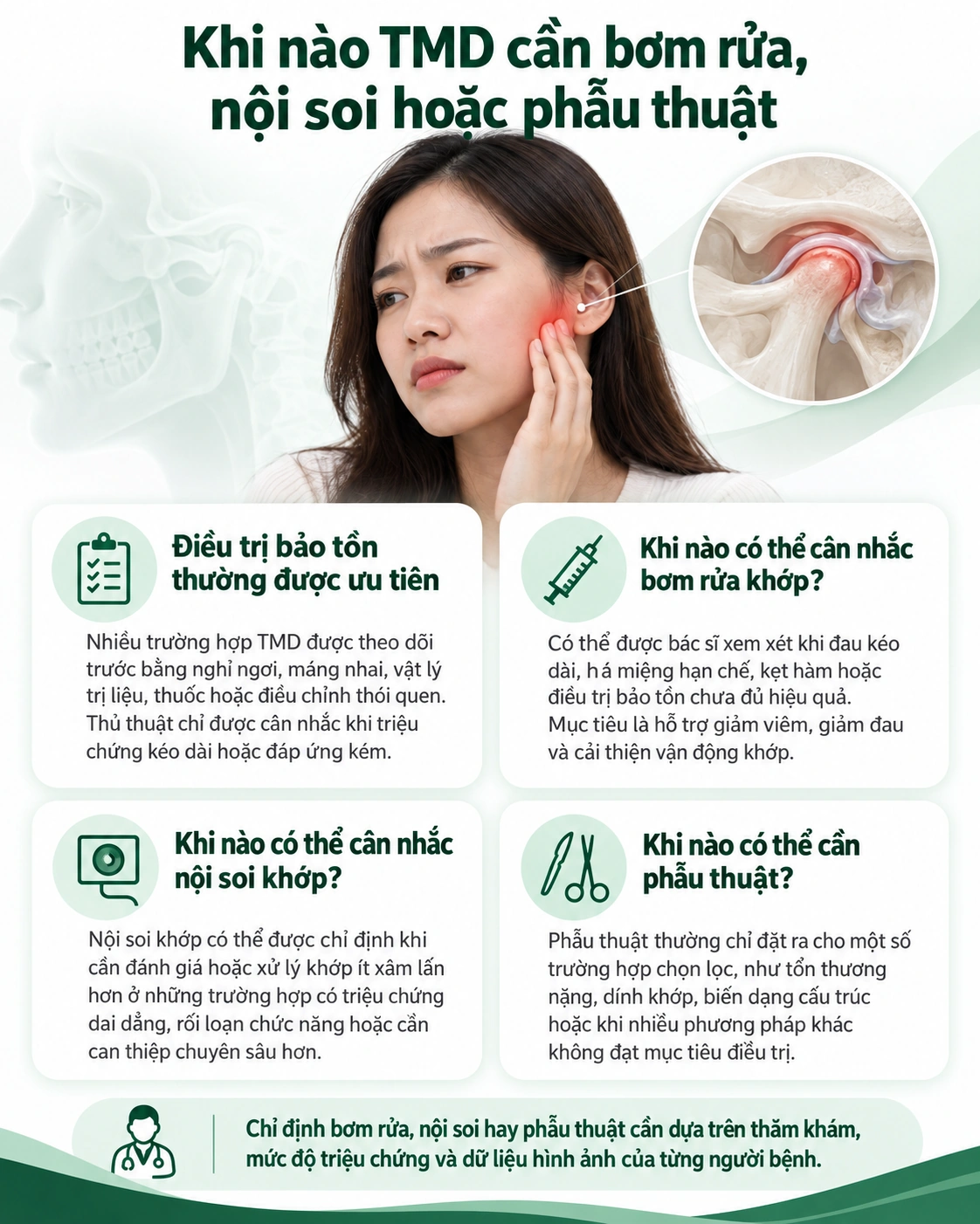 Khi nào TMD cần bơm rửa, nội soi hoặc phẫu thuật?