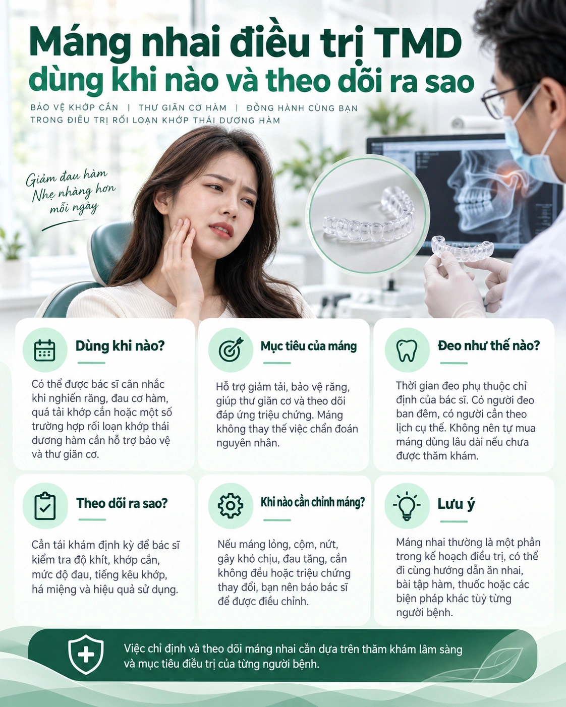 Máng nhai điều trị TMD dùng khi nào và theo dõi ra sao?